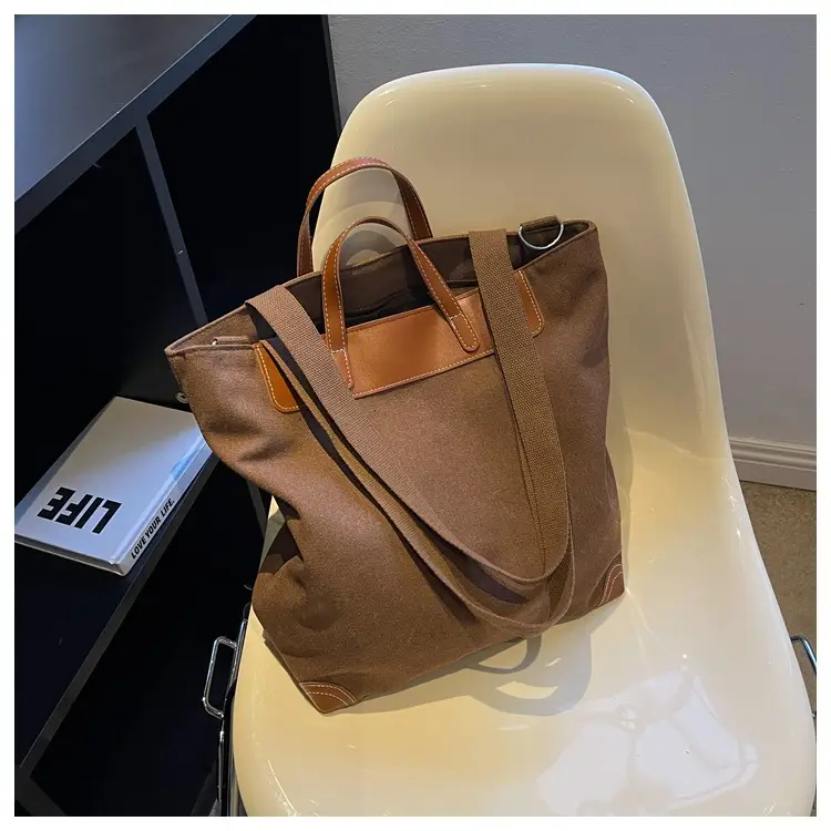 Women Large Canvas Shoulder Bag Brown 2026 — feature 42
