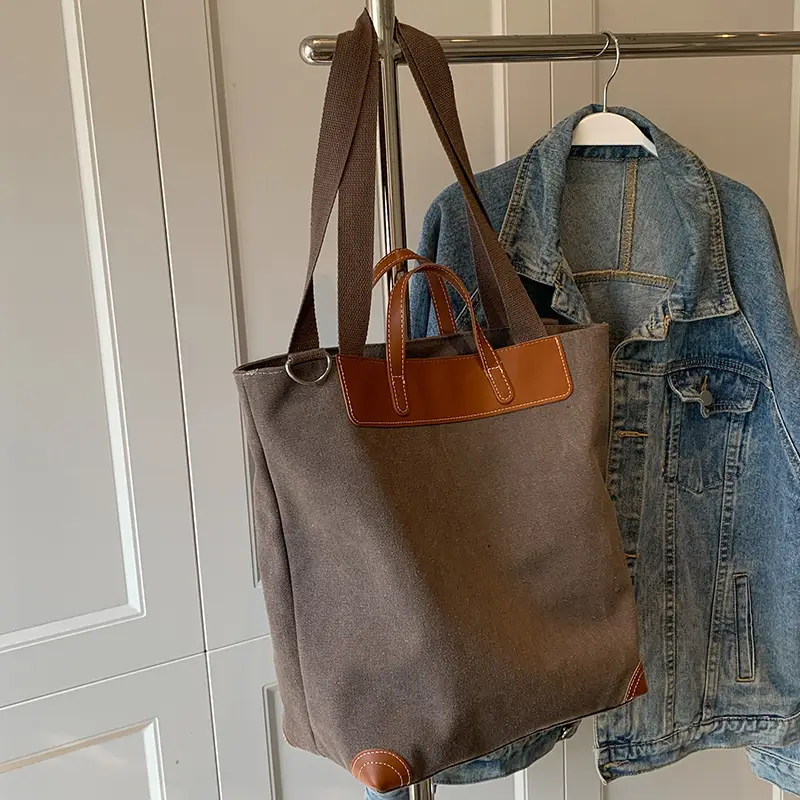 Women Large Canvas Shoulder Bag Brown 2026 - Image 2