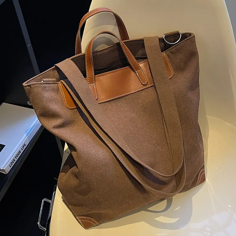 Women Large Canvas Shoulder Bag Brown 2026 - Image 3