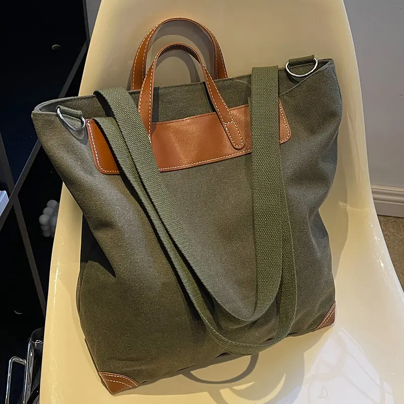 Women Large Canvas Shoulder Bag Brown 2026 - Image 4