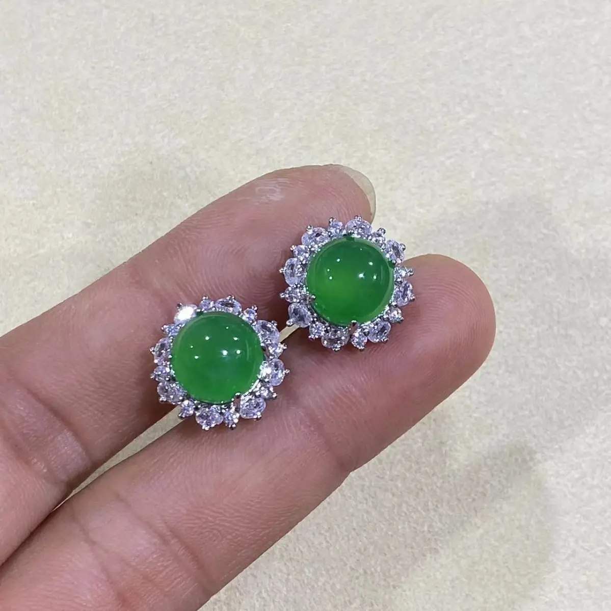 Green Chalcedony Earrings Silver Needle National Style All-Match - Image 12