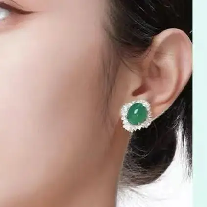 Green Chalcedony Earrings Silver Needle National Style All-Match - Image 14