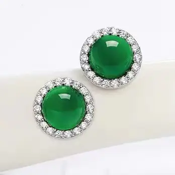Green Chalcedony Earrings Silver Needle National Style All-Match — feature 11