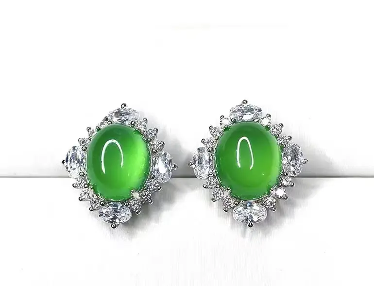 Green Chalcedony Earrings Silver Needle National Style All-Match — feature 5