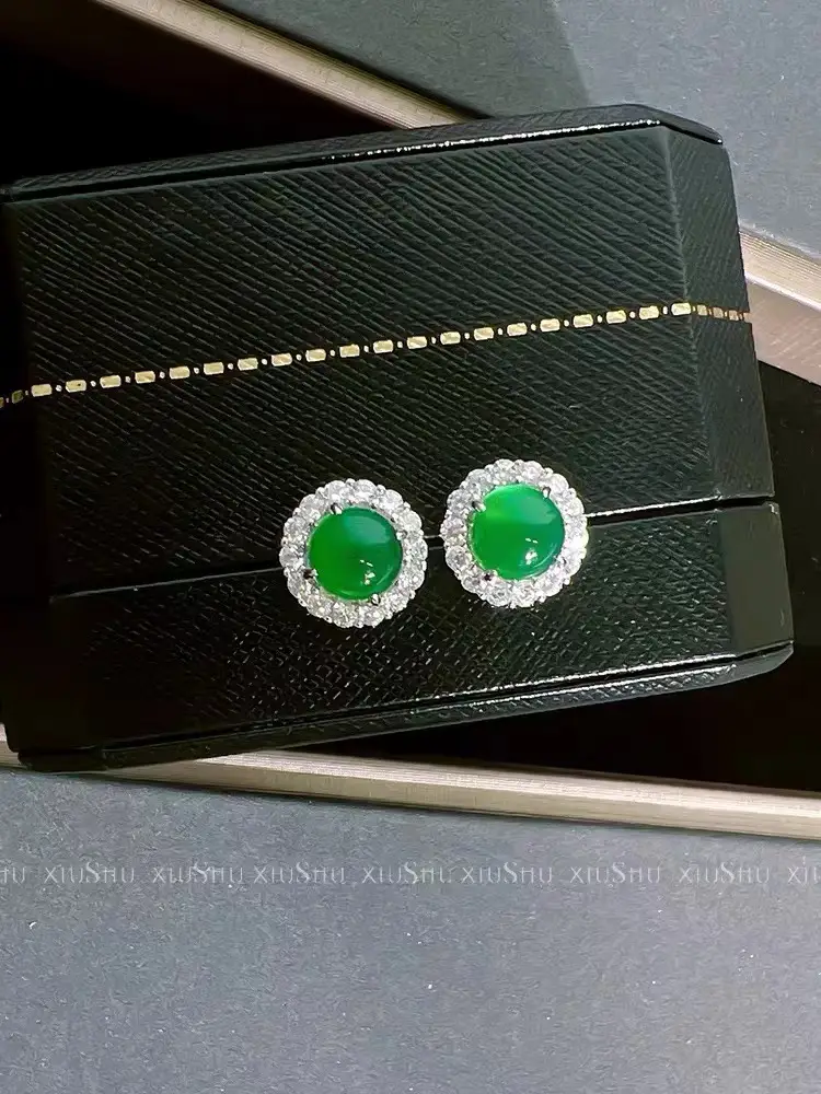 Green Chalcedony Earrings Silver Needle National Style All-Match — feature 6