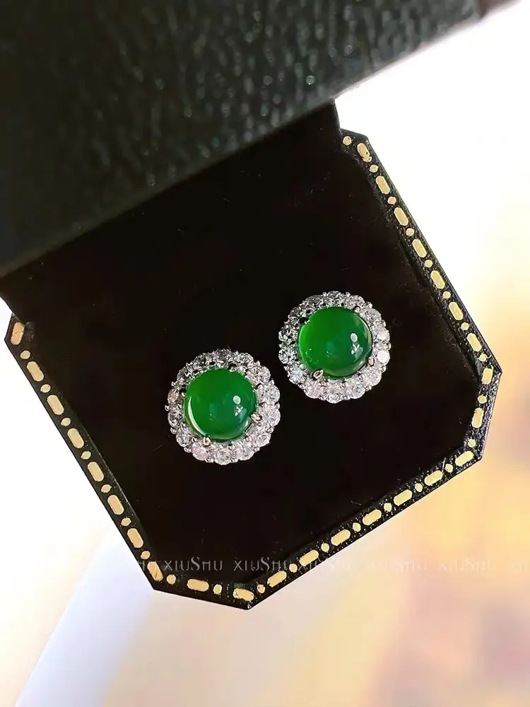 Green Chalcedony Earrings Silver Needle National Style All-Match — feature 7