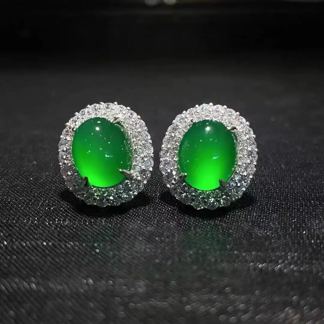 Green Chalcedony Earrings Silver Needle National Style All-Match — feature 8