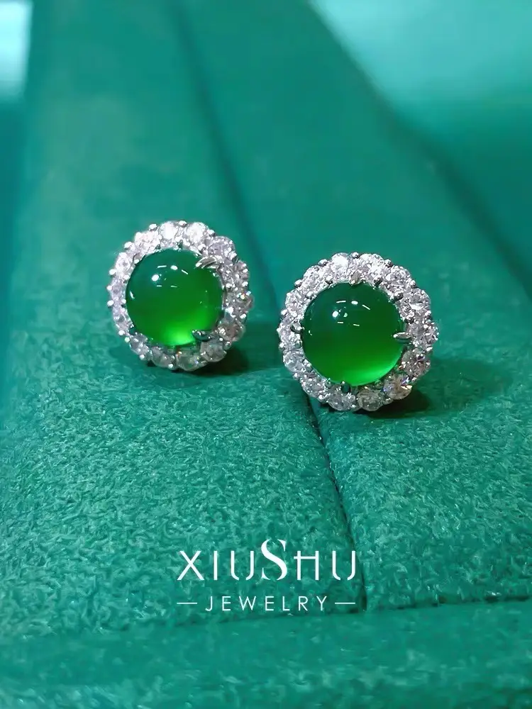 Green Chalcedony Earrings Silver Needle National Style All-Match — feature 9