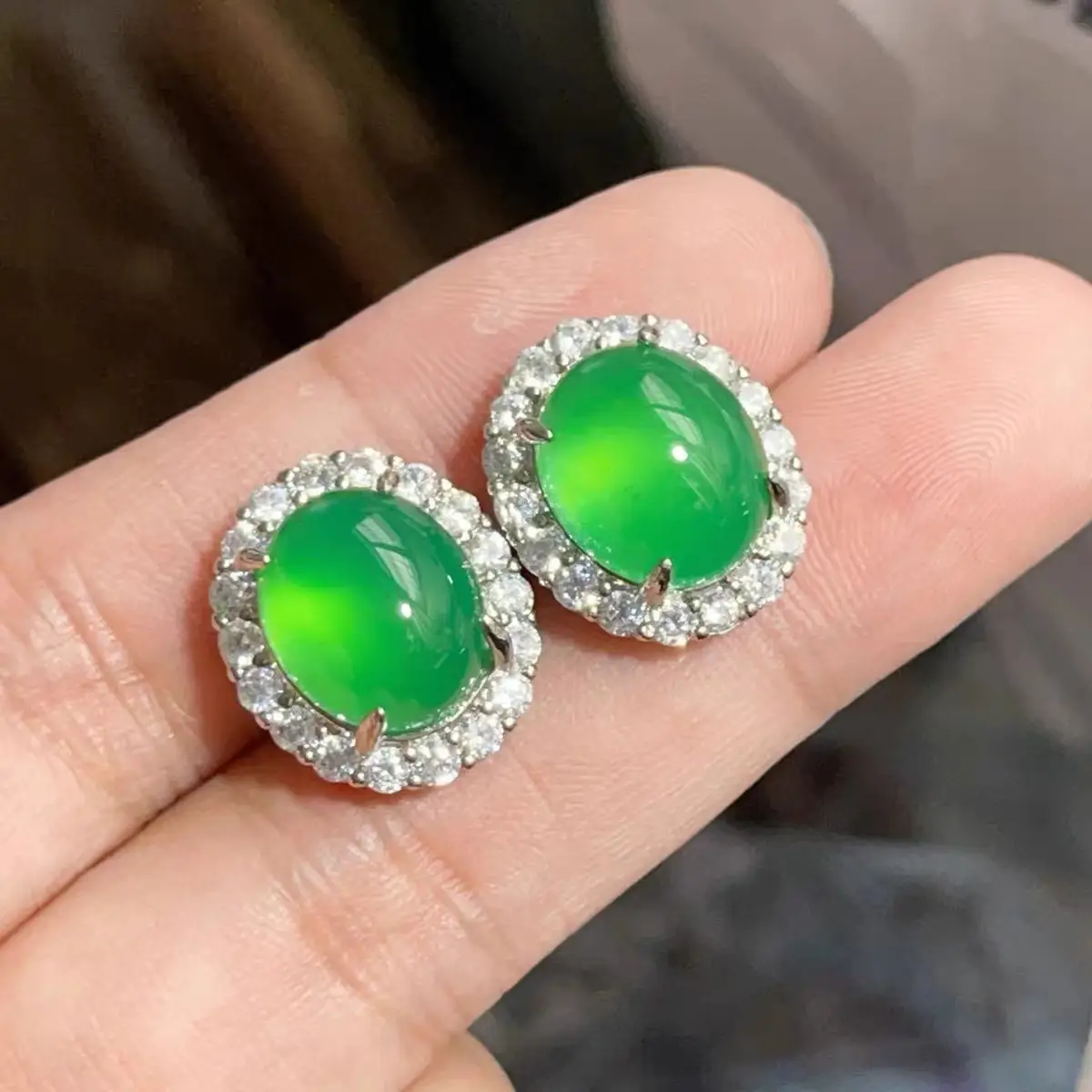 Green Chalcedony Earrings Silver Needle National Style All-Match - Image 8