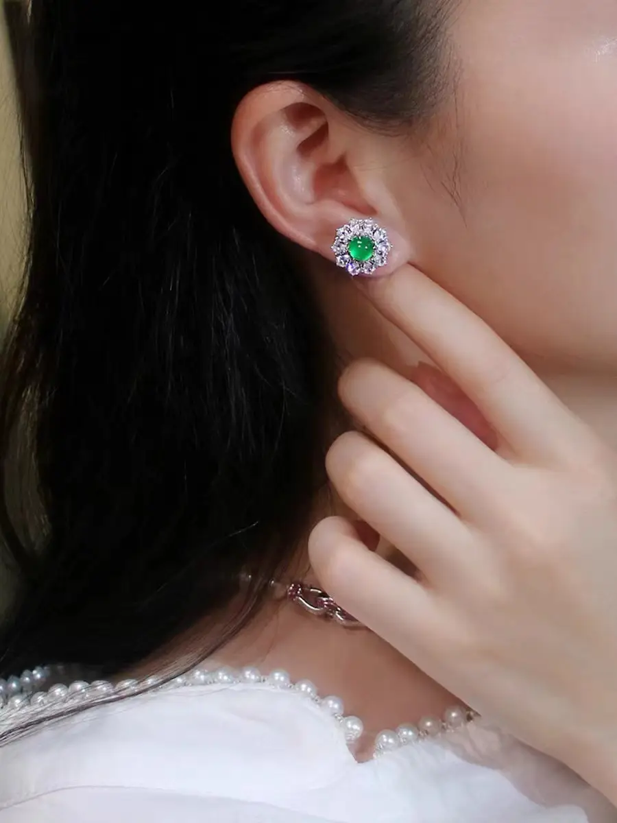 Green Chalcedony Earrings Silver Needle National Style All-Match - Image 5