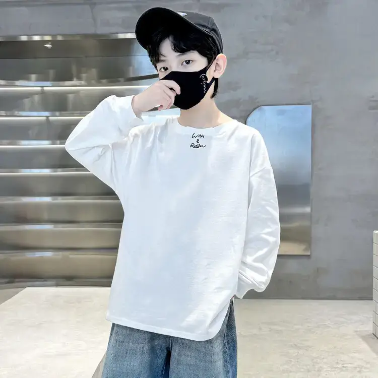 Boys Long Sleeve T-Shirt White 2026 Casual Loose Pullover