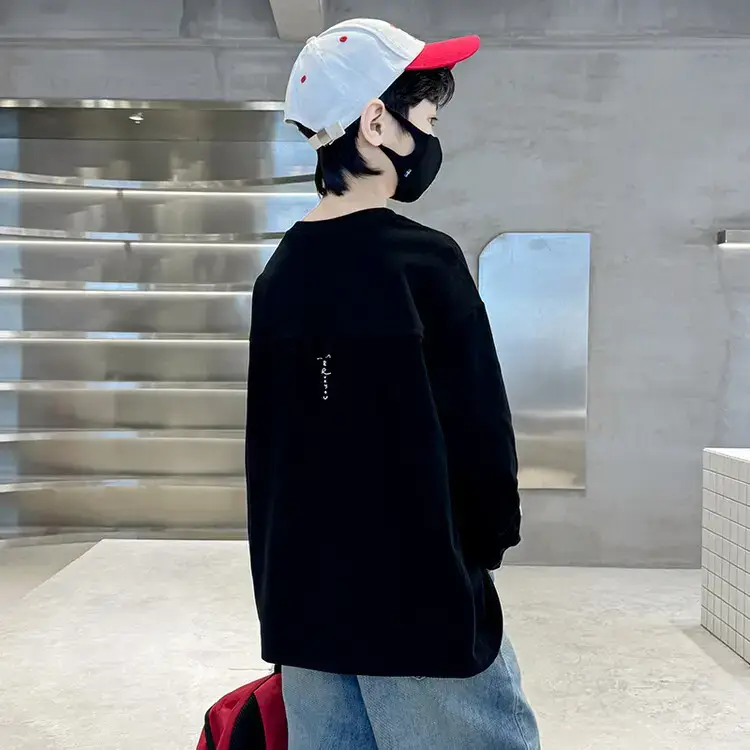 Boys Long Sleeve T-Shirt White 2026 Casual Loose Pullover