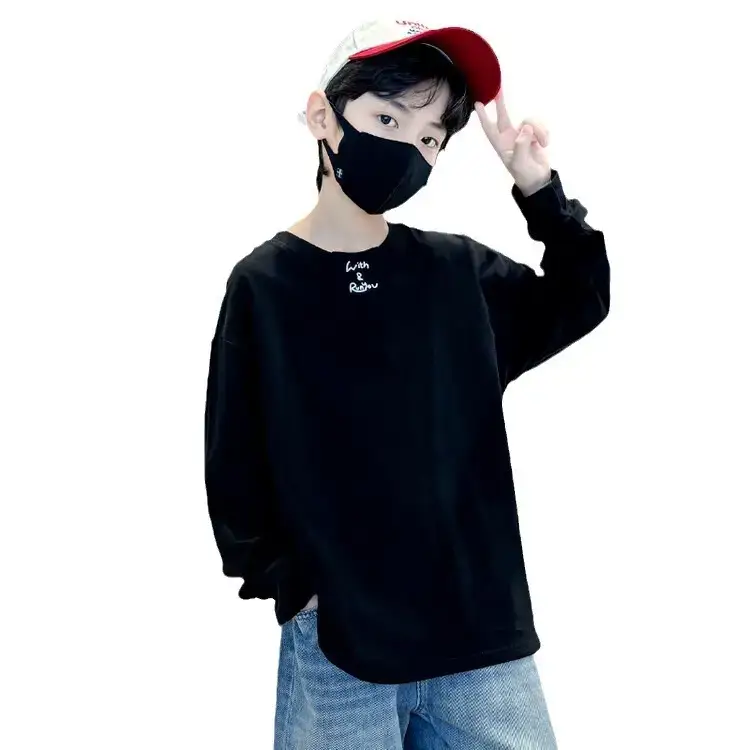Boys Long Sleeve T-Shirt White 2026 Casual Loose Pullover