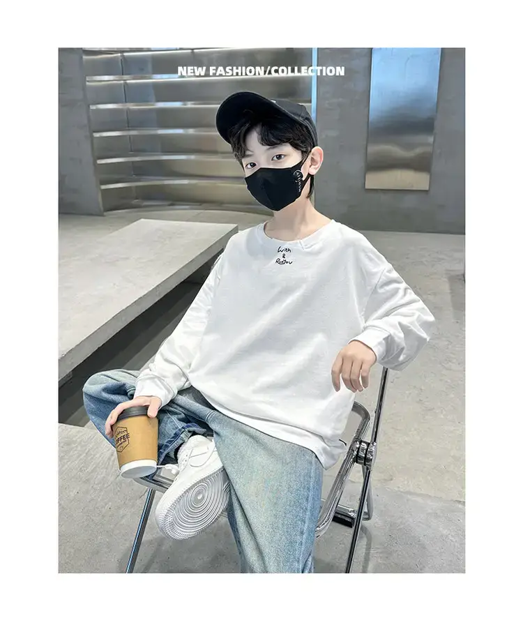 Boys Long Sleeve T-Shirt White 2026 Casual Loose Pullover — feature 15