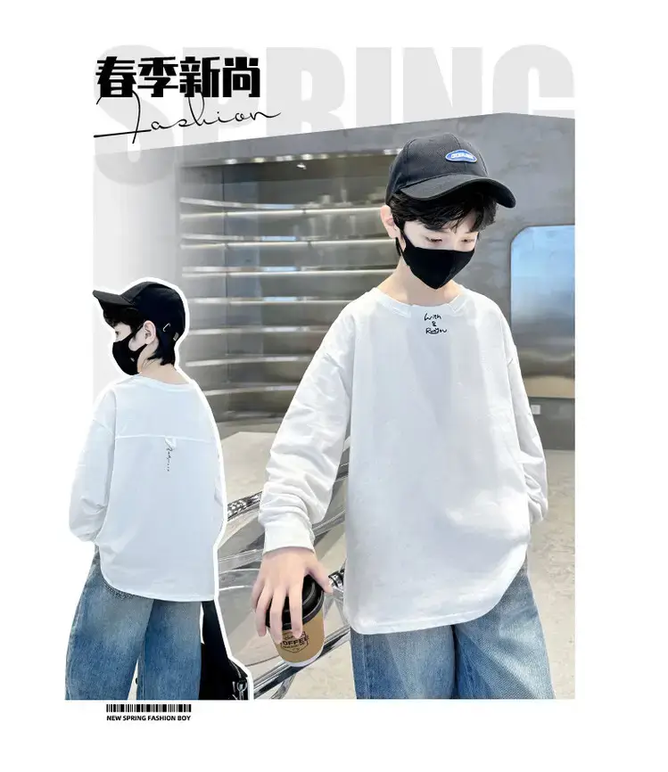 Boys Long Sleeve T-Shirt White 2026 Casual Loose Pullover — feature 4