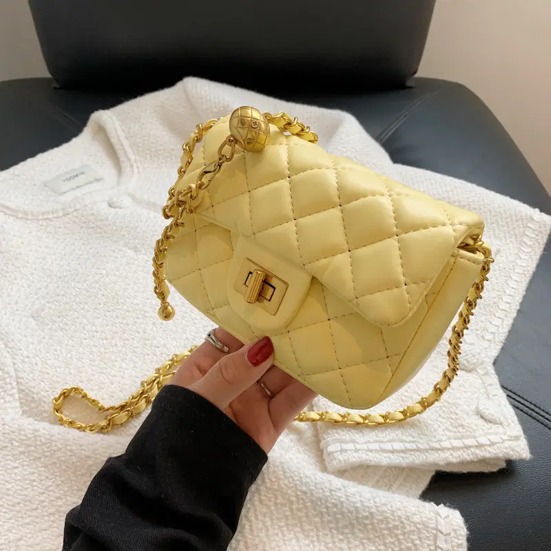 Yellow Quilted Chain Shoulder Bag for Women 2024 - Image 6
