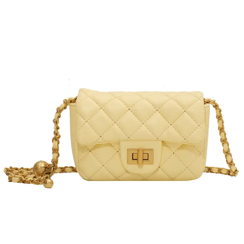 Yellow Quilted Chain Shoulder Bag for Women 2024 - Image 3