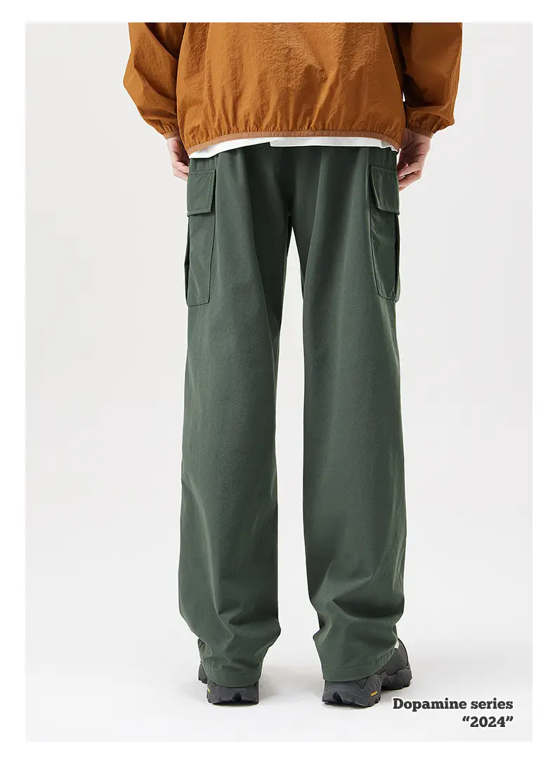 Men Mountain Style Pleated Cargo Pants Large Pockets Brown — feature 10