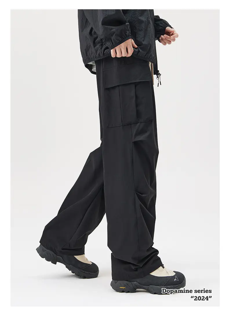 Men Mountain Style Pleated Cargo Pants Large Pockets Brown — feature 13