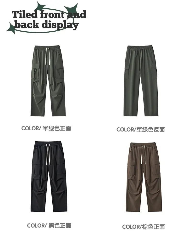 Men Mountain Style Pleated Cargo Pants Large Pockets Brown — feature 19