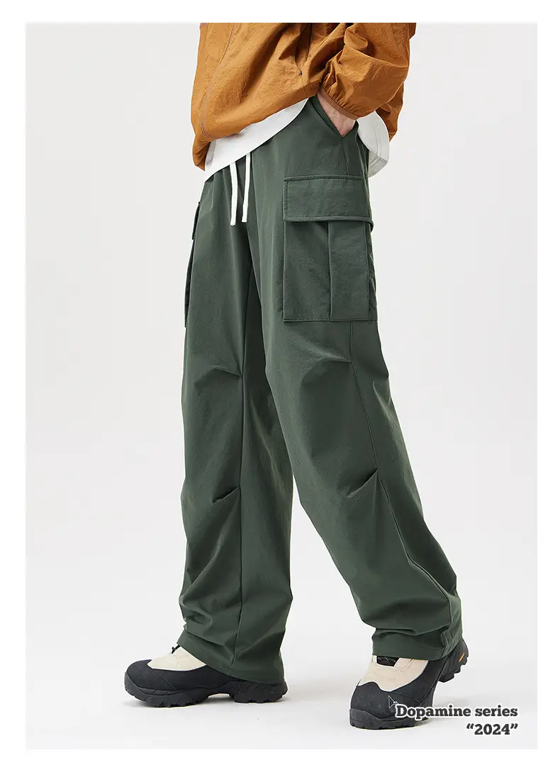 Men Mountain Style Pleated Cargo Pants Large Pockets Brown — feature 8
