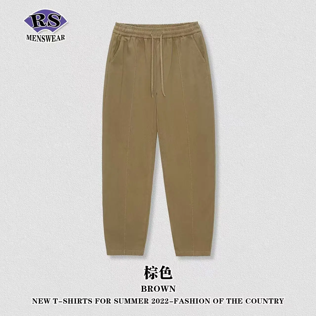 Men Mountain Style Pleated Cargo Pants Large Pockets Brown - Image 3