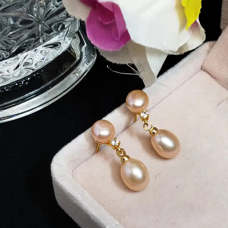 Natural Freshwater Jane Double Beads Steamed Bread Earrings - Image 5