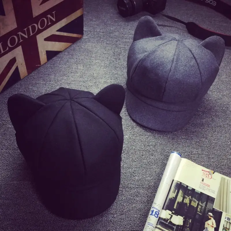 Maroon Cat Ears Beret Hat for Women Men - Image 6