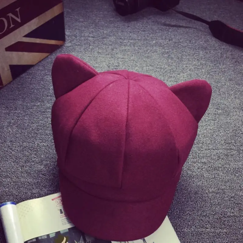 Maroon Cat Ears Beret Hat for Women Men - Image 7