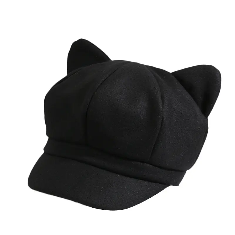 Maroon Cat Ears Beret Hat for Women Men - Image 8