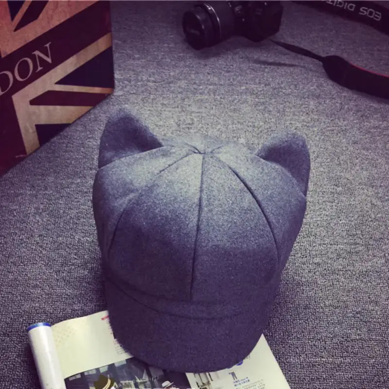Maroon Cat Ears Beret Hat for Women Men - Image 2