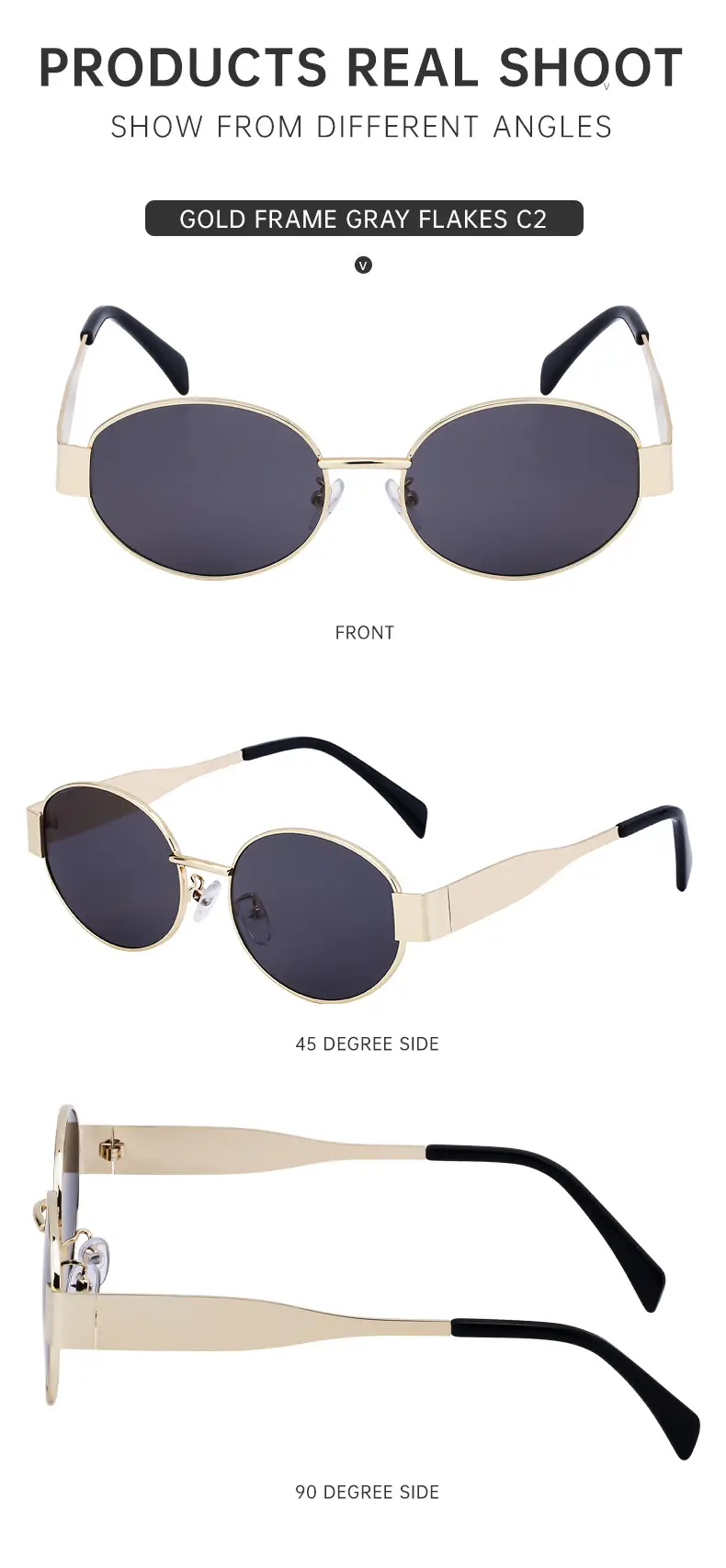 Women Oval Frame Sunglasses White Dark Lens — feature 38