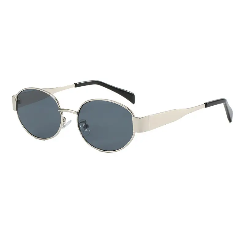 Women Oval Frame Sunglasses White Dark Lens - Image 2