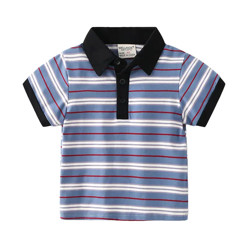 Children's Striped Polo T-Shirt Blue White Red Summer Boys - Image 5