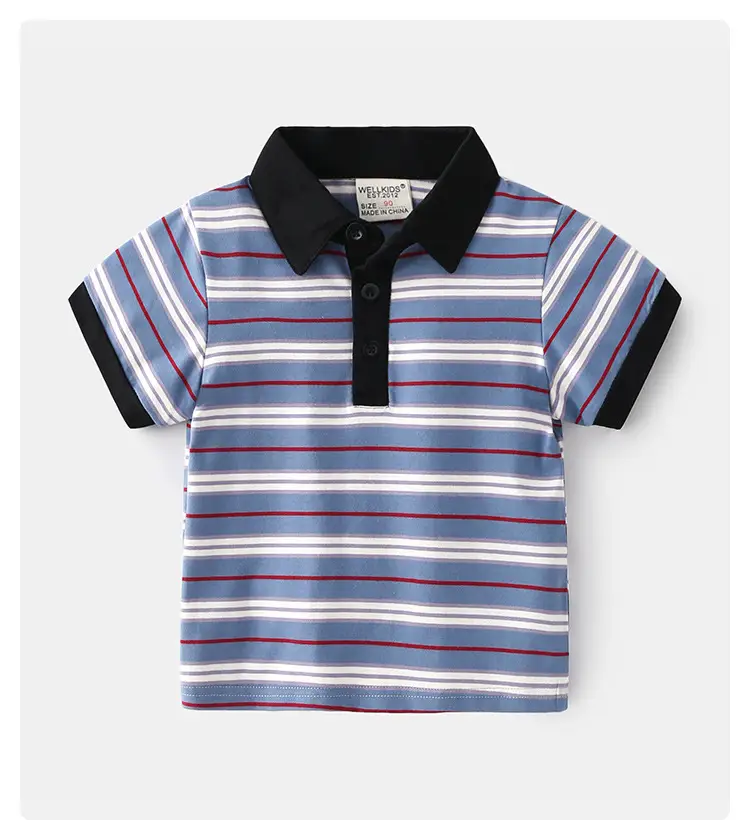 Children's Striped Polo T-Shirt Blue White Red Summer Boys — feature 1