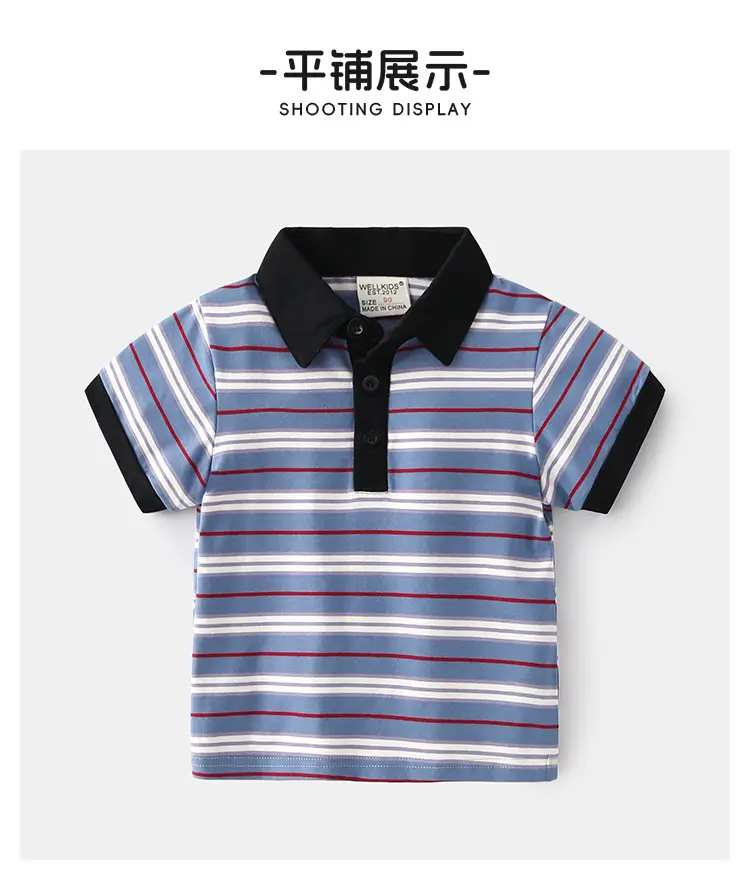 Children's Striped Polo T-Shirt Blue White Red Summer Boys — feature 8