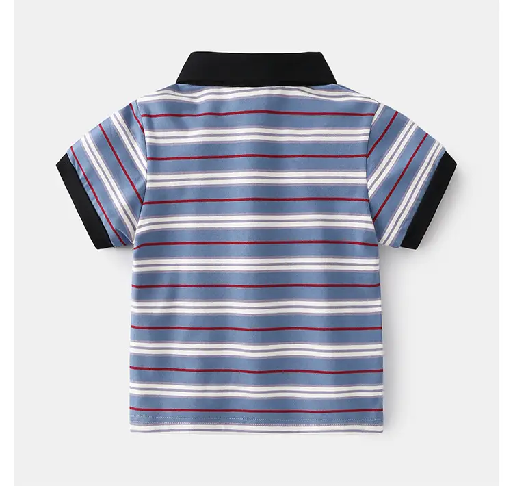 Children's Striped Polo T-Shirt Blue White Red Summer Boys — feature 9