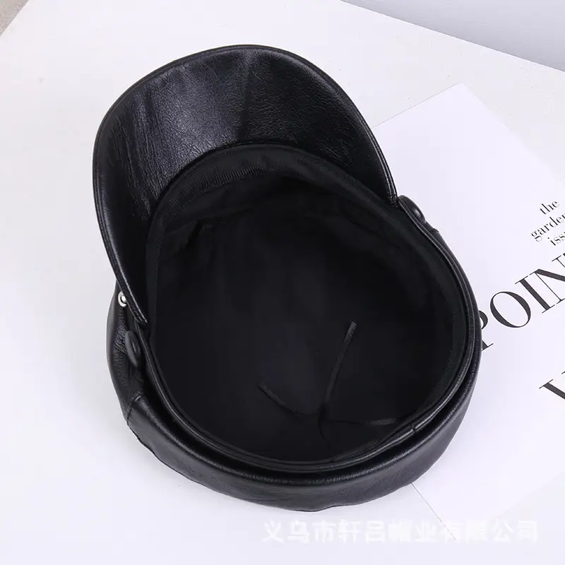 New Soft Leather Peaked Hat with Rivet Belt for Women