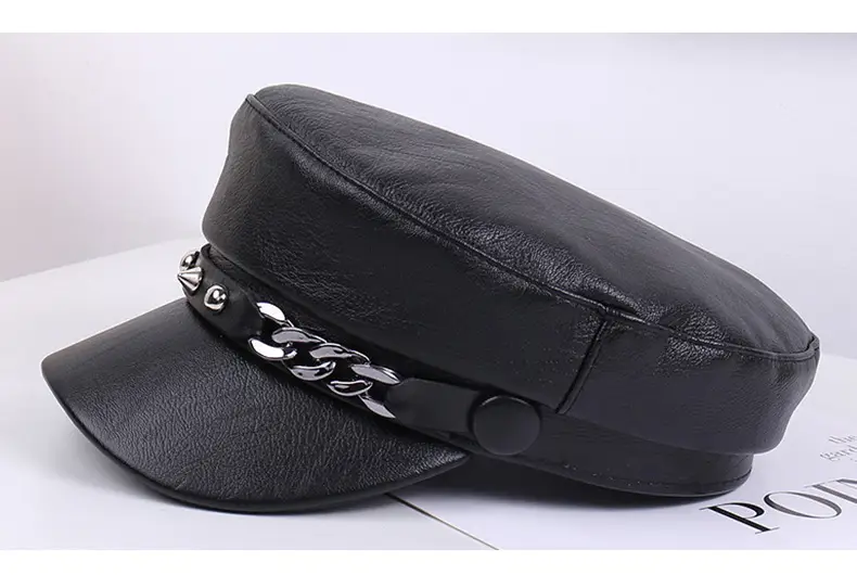 New Soft Leather Peaked Hat with Rivet Belt for Women — feature 28