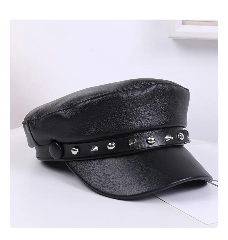 New Soft Leather Peaked Hat with Rivet Belt for Women — feature 29