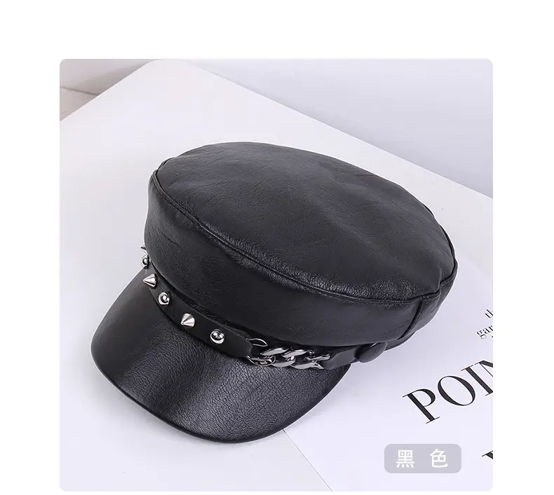 New Soft Leather Peaked Hat with Rivet Belt for Women — feature 30
