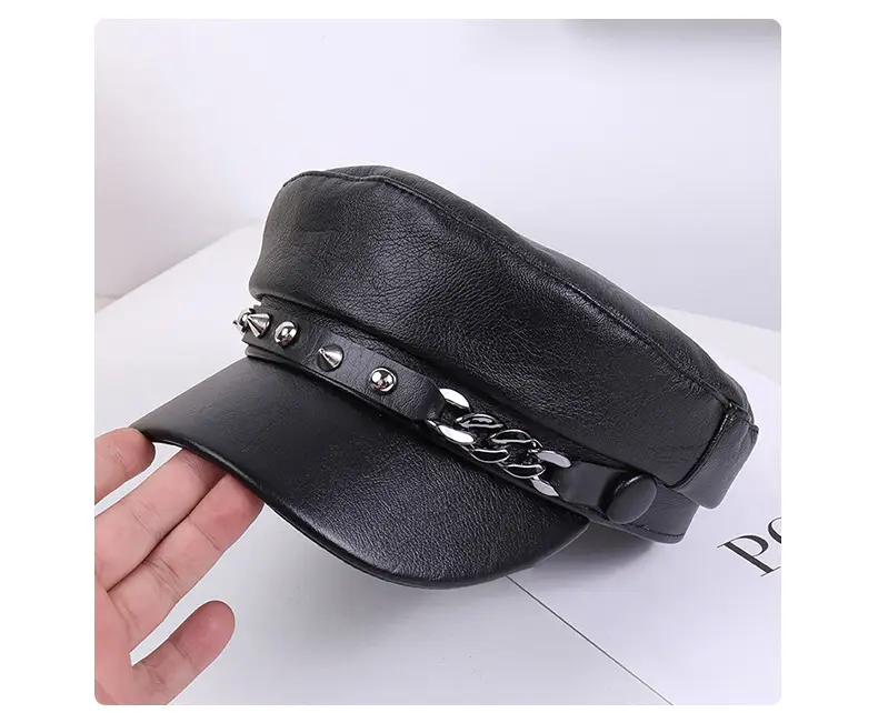 New Soft Leather Peaked Hat with Rivet Belt for Women — feature 31