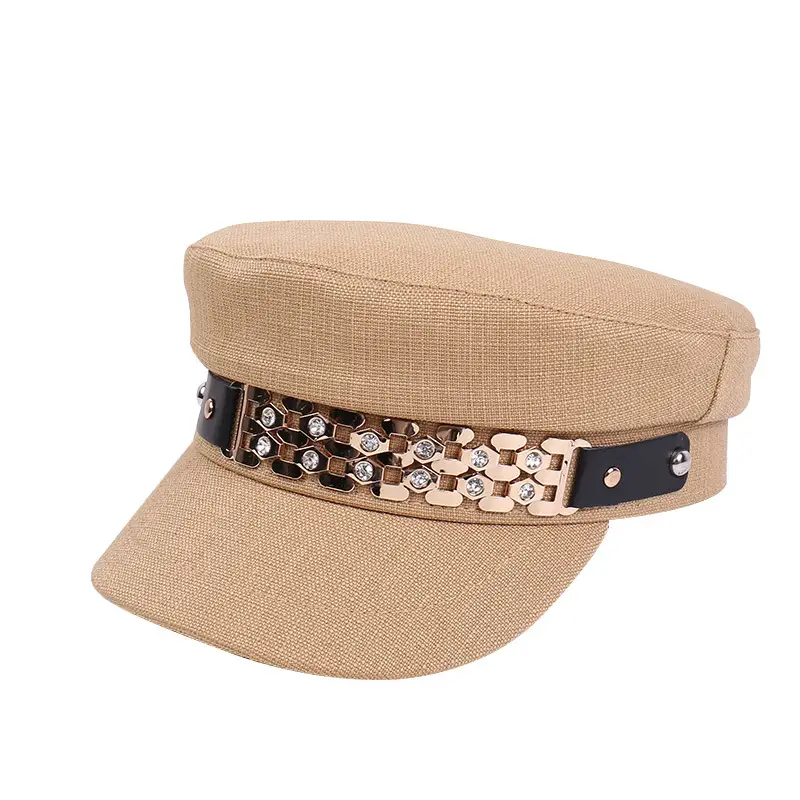Women Korean Style Flat Cap with Rhinestone Chain & Short Bristle - Image 8