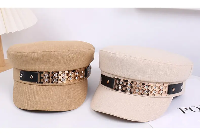 Women Korean Style Flat Cap with Rhinestone Chain & Short Bristle — feature 28