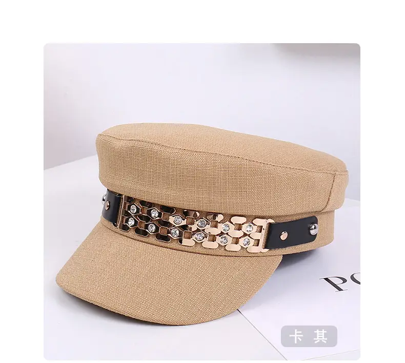 Women Korean Style Flat Cap with Rhinestone Chain & Short Bristle — feature 30