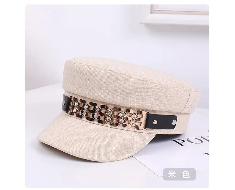 Women Korean Style Flat Cap with Rhinestone Chain & Short Bristle — feature 32