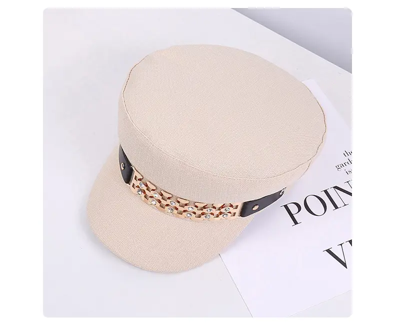 Women Korean Style Flat Cap with Rhinestone Chain & Short Bristle — feature 33