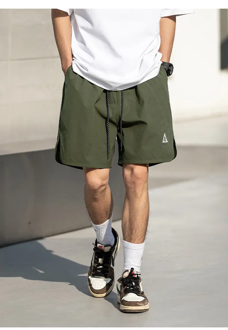 Hanlu Men Green Casual Shorts with Arc Hem — feature 11