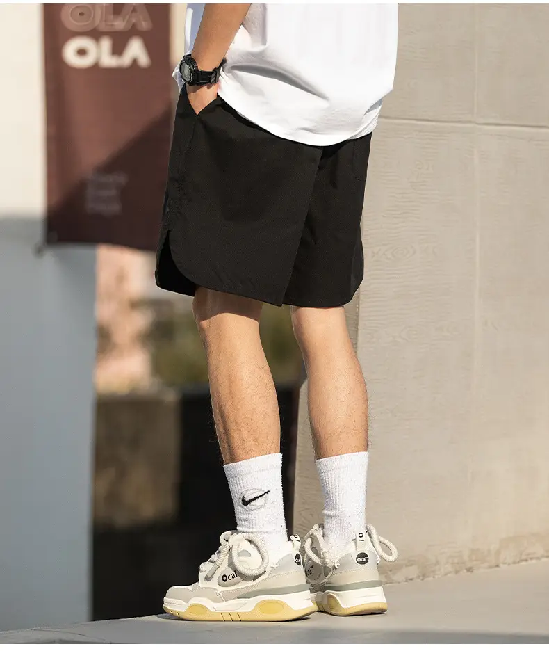 Hanlu Men Green Casual Shorts with Arc Hem — feature 17