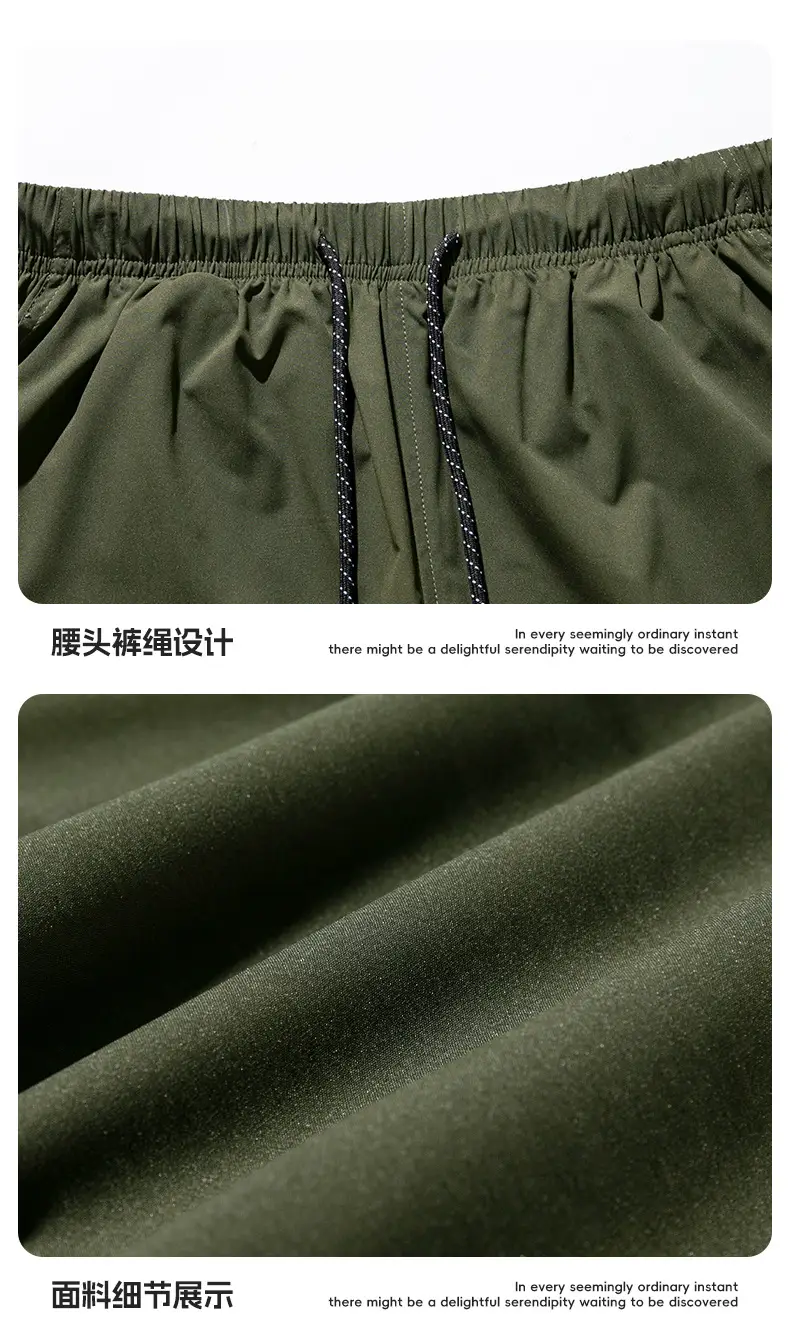 Hanlu Men Green Casual Shorts with Arc Hem — feature 21